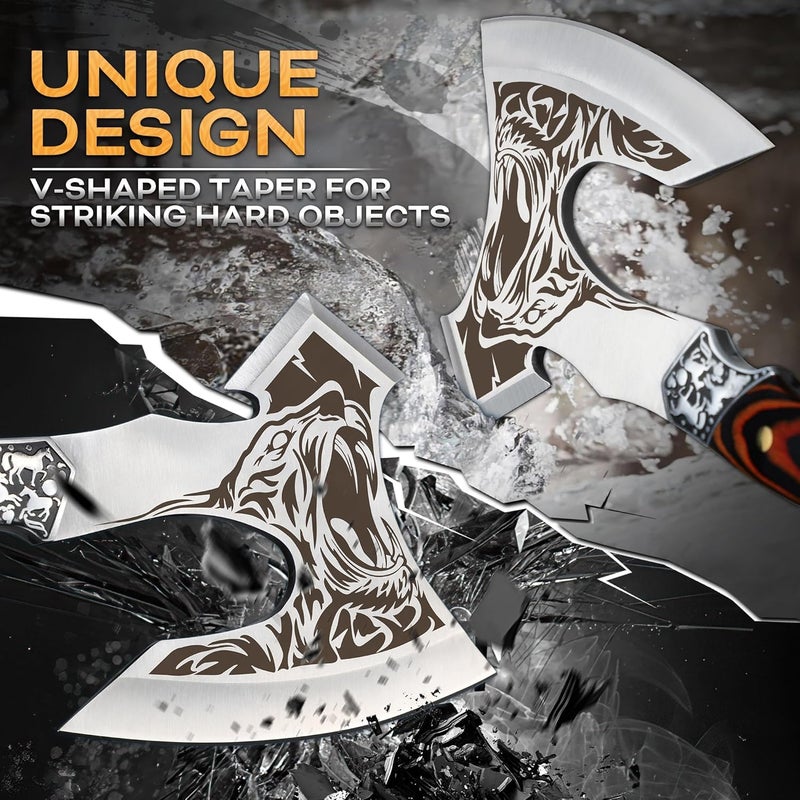 Tivoli Camping Axe, Tiger - Patterned Survival Hatchet with Nylon Sheath, High Carbon Steel Blade Compact Outdoor Bushcraft Axe with Ergonomic Wood Grip, Camping Gear for Hiking, Chopping, Hunting - Image 5